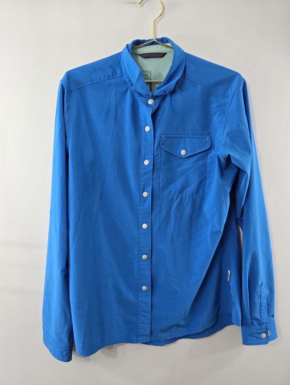 Stio CFS Long Sleeve Roll Tab Snap Front Tech Fabric Gorpcore Collared Shirt L